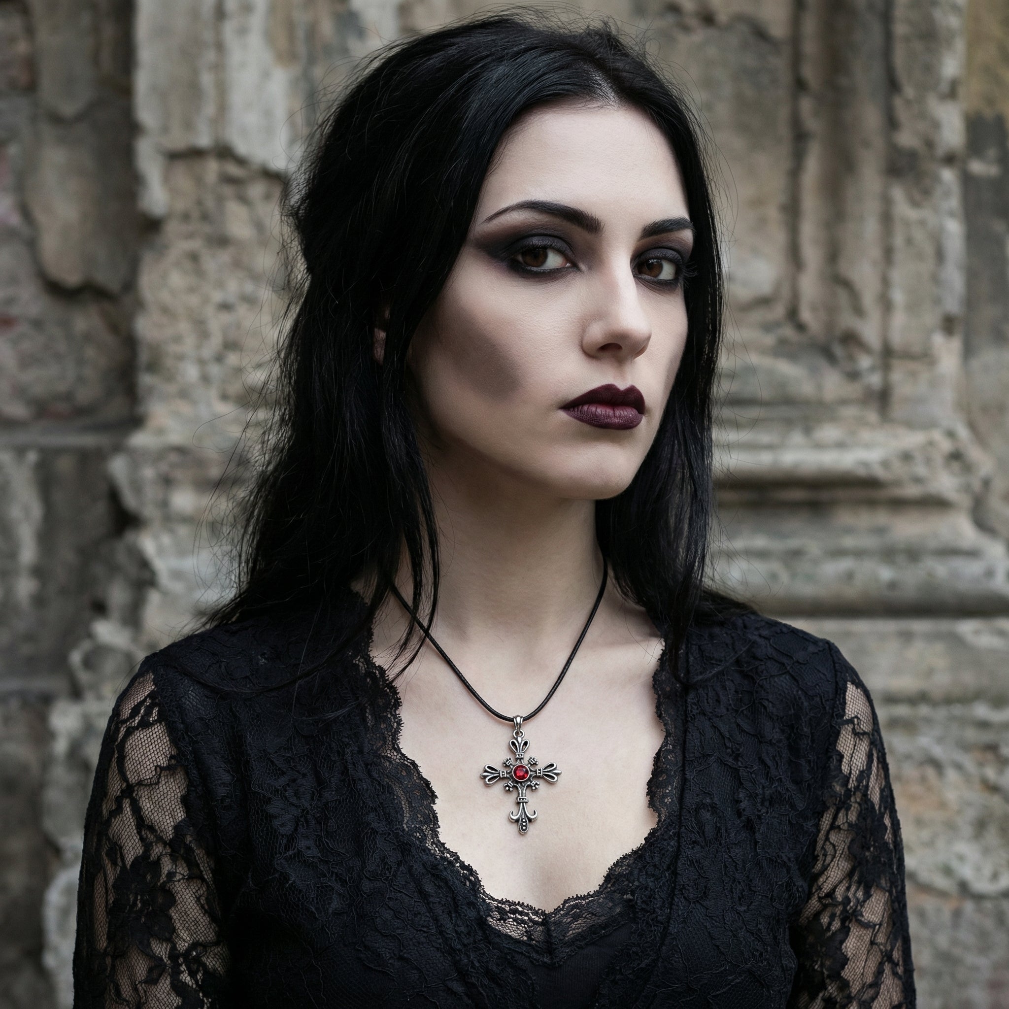 Ciondolo gotico “Croce Cremisi” stile gotico