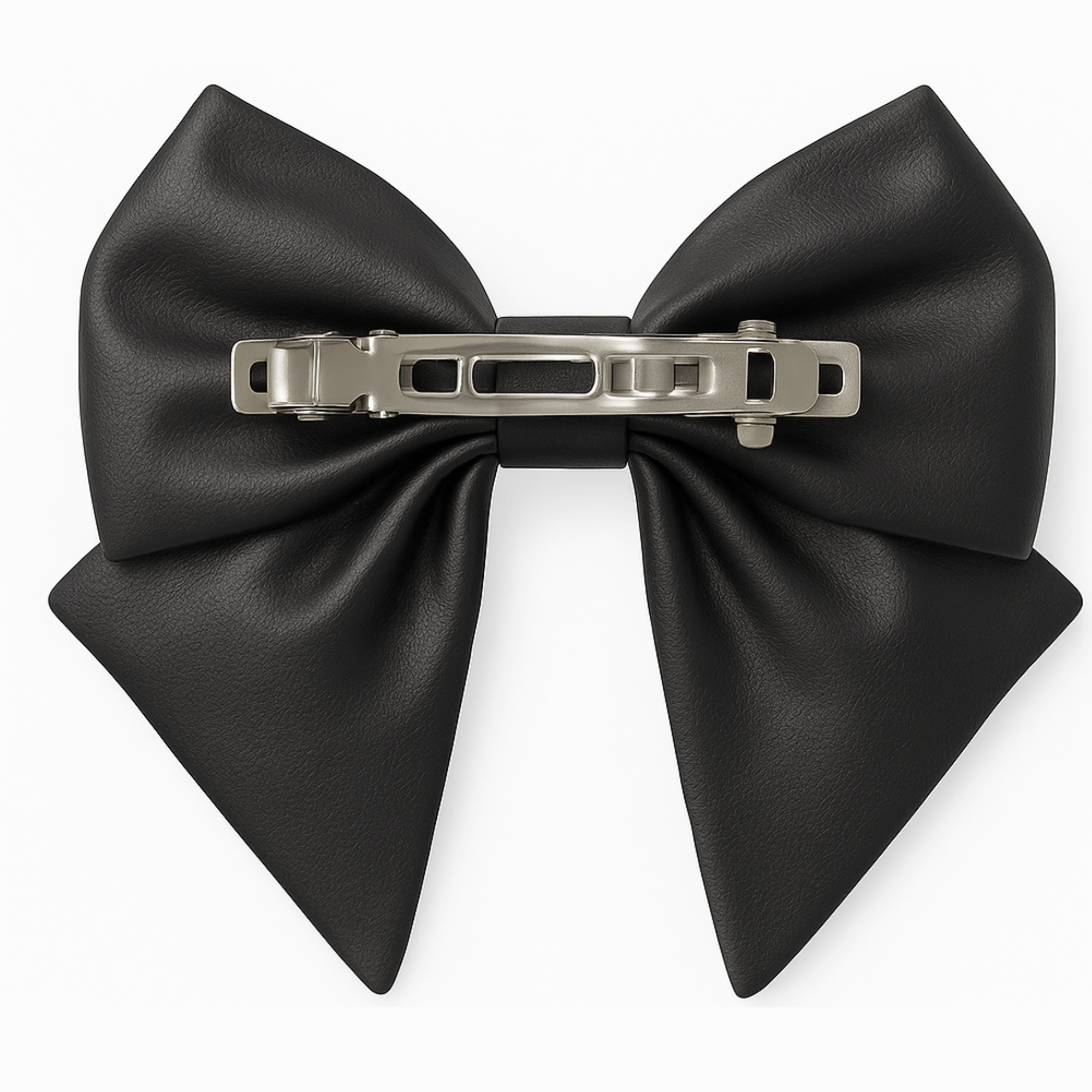 Fiocco per capelli da bambina in similpelle nera, stile gotico, con teschio, rose rosa e ali.