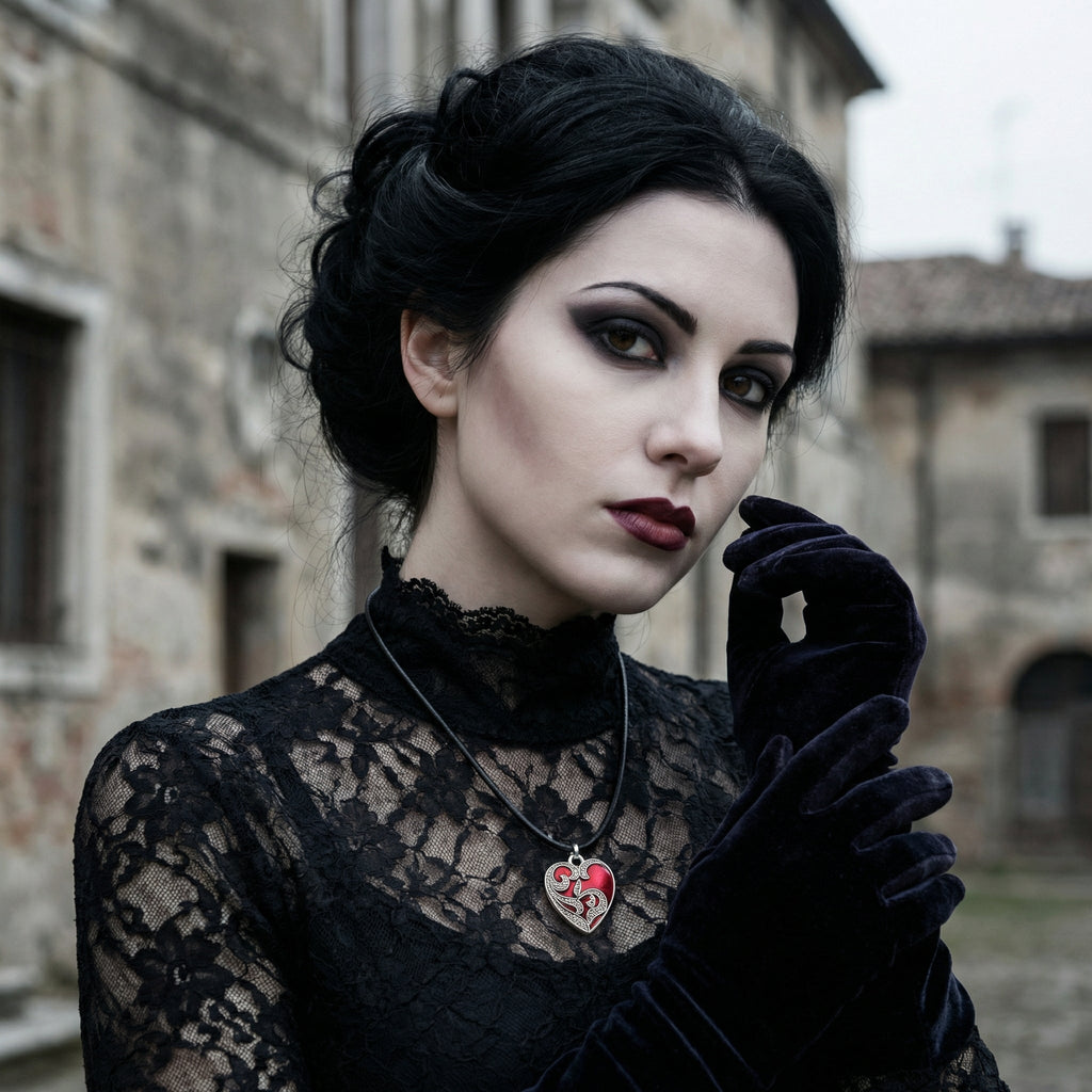 Ciondolo “Cuore Rosso” stile gotico, ragazza emo