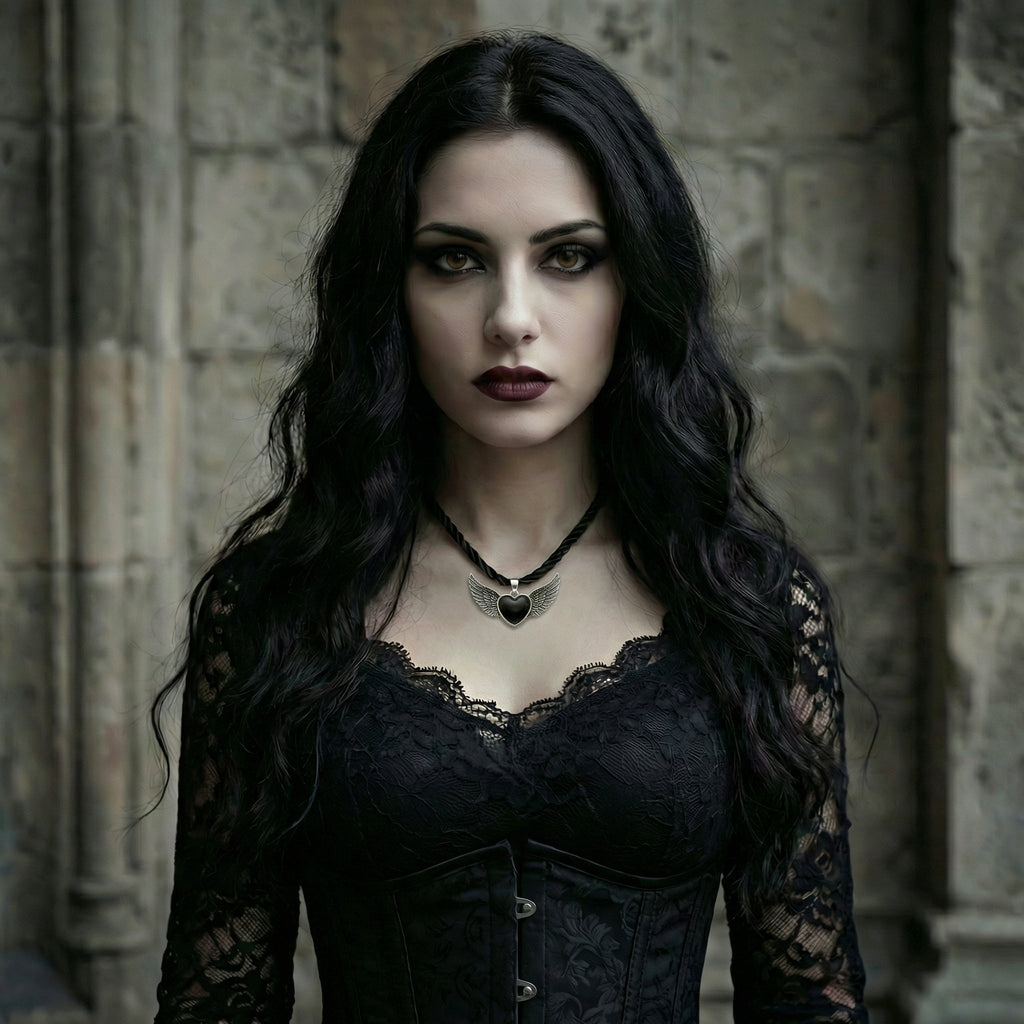 Ciondolo gotico “Cuore Alato Nero” stile gotico