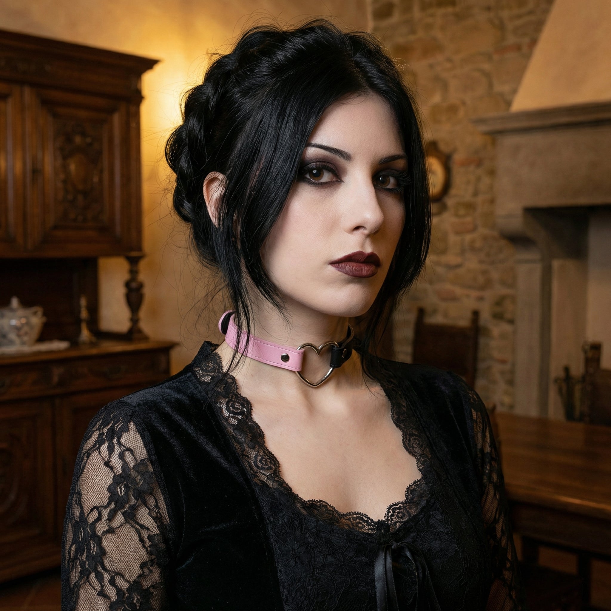 Choker “Cuore Pink & Black” ragazza emo